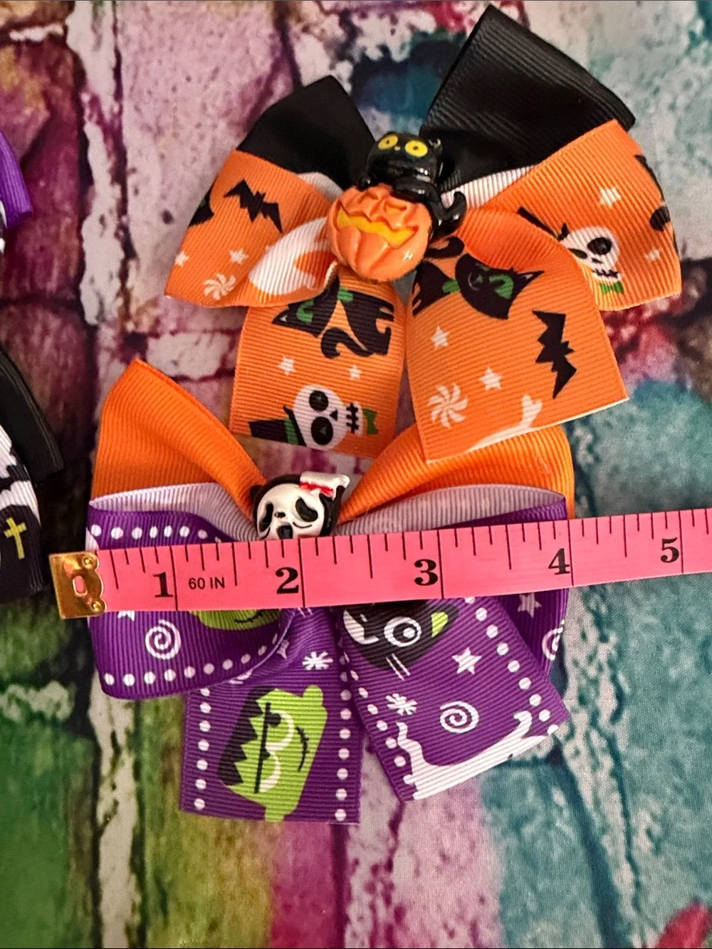 Halloween Kids Ribbon Hair Bows - Orange, Purple, Black, White